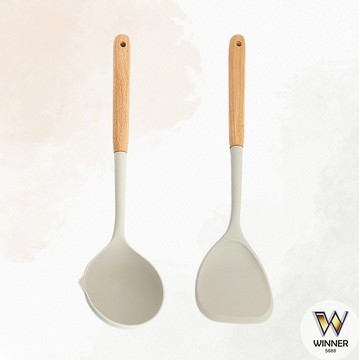 木柄矽膠廚具 【Winner】 矽膠湯勺 湯匙 舀湯杓 矽膠煎鏟 木柄煎鏟 木柄湯杓 側導流湯杓 煎鏟 湯杓 煎匙