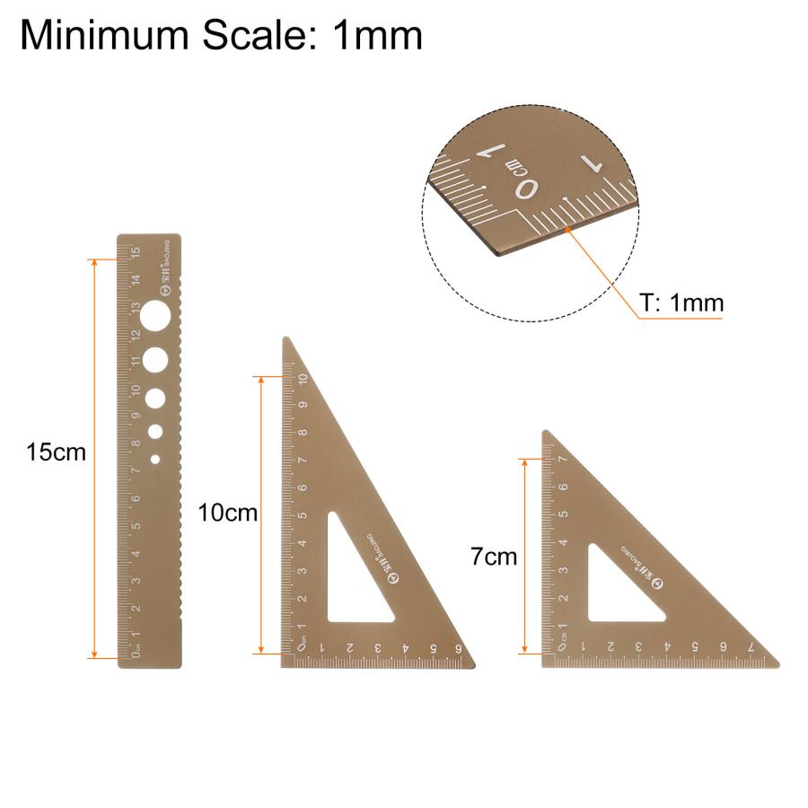 uxcell ジオメトリセット cmメトリックメジャー レー ザー 彫刻 アルミ定規 メタル定規セット 三角分度器定規ツールセット 教室 オフィ