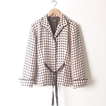 古著vintage日本制中古精品粗花毛呢真絲混紡小香風女西裝外套x3