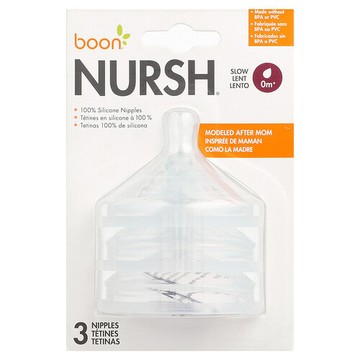 Boon, Nursh®，硅膠奶嘴，0 個月+，慢流速，3 個奶嘴