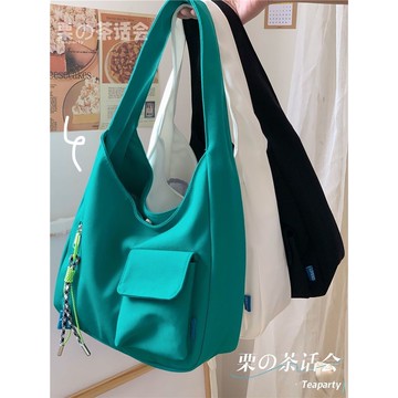 【Darling】2022新款帆布包女ins百搭學生上課通勤書包百搭單肩包大容量純色