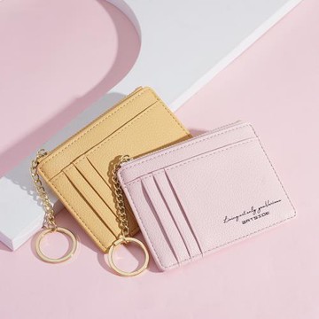 凡元素新款日韓簡約純色卡包女小巧迷你超薄鑰匙圈卡包零錢包一體