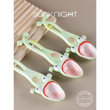 SUNKNIGHT.chanting.詠吟青蛙勺子陶瓷長柄家用學生可愛手繪調羹