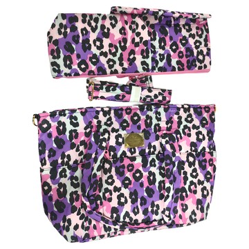 HARU 小晴天本舖 日本布料 側背包 560g 17.5L  主包45 x 28 x 14cm 雙層收納袋20 x 28cm 冷藏收納袋15 x 25 x 8cm  粉紫豹  1組