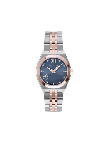 Ferragamo - Vega 28mm - women - stainless steel/Sapphire Crystal/Rose Gold Plated Stainless Steel - One Size - Blue