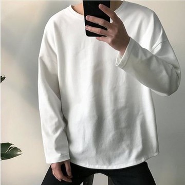 純色長袖t恤男生潮牌秋季韓版寬松百搭潮流ins情侶款打底衫上衣服