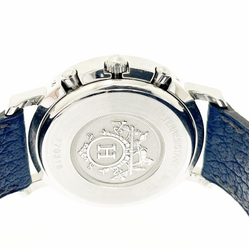 良品】 HERMES エルメス クリッパー SS×革ベルト クロノグラフ