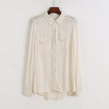 翻領棉麻襯衫春季新款長袖錯層寬松打底衫防曬服女開衫上衣S/10-3