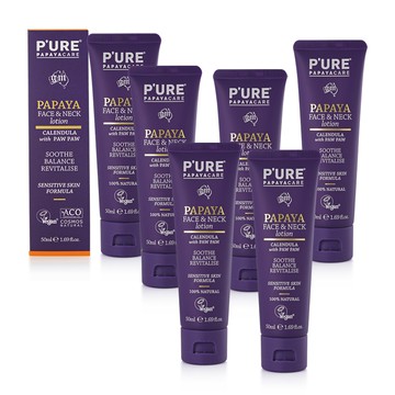 【澳洲 Pure Papayacare】木瓜臉頸乳液含金盞花玻尿酸(6入組 50ml/瓶 專業級)