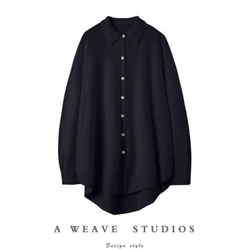 我愛死了！美！廓形襯衫羊絨衫女中長款開衫POLO領純羊絨毛衣寬松