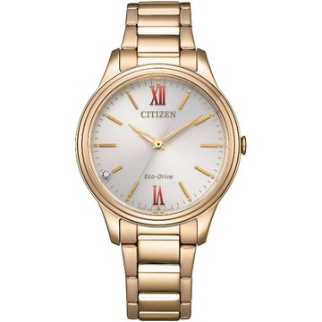 CITIZEN 星辰 光動能典雅晶鑽氣質腕錶/銀X玫瑰金/34mm/EM0418-81X