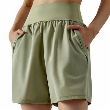 【米蘭精品】現貨+預購 高腰運動褲短褲緊身褲瑜珈褲內搭褲-透氣寬鬆口袋女褲子4色74ky15