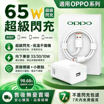 適用OPPO 65W充電器 原廠超級閃充協議 兼容realme/一加supervooc閃充頭 oppo快速充電頭線組