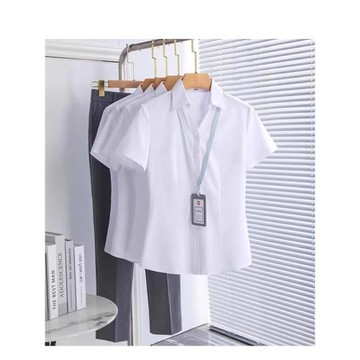 白色襯衫女春季正裝工裝職業面試襯衣修身v領短袖上衣銀行工作服