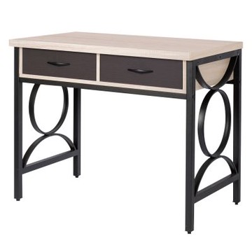 文創集 米安哥3.2尺二抽圓弧鐵腳書桌(三色可選)-97x59x78cm免組