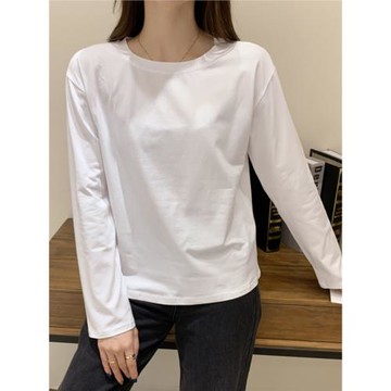 春秋白色長袖t恤女圓領寬松內搭ins韓版純棉打底衫學生百搭上衣潮