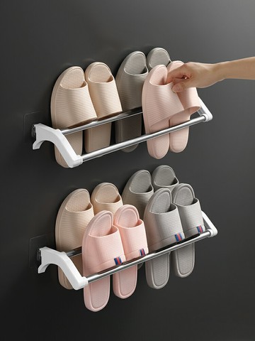 浴室拖鞋架壁掛掛式墻壁廁所鞋子收納神器衛生間免打孔不銹鋼鞋架