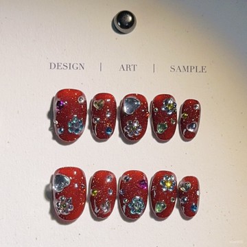 💥新年戰甲❤️純手工穿戴甲小紅書爆款ins風新年款爆閃碎鑽滿鑽指甲片美甲純色穿戴甲 EJ3W