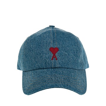 AMI 經典紅色刺繡愛心可調整棒球帽 (牛仔色)