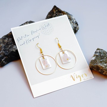 【粉晶】天然水晶耳環