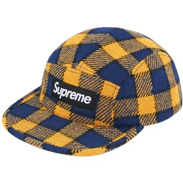 SUPREME 25SS HARRIS TWEED CAMP CAP 羊毛 五分割帽 (黃藍格紋)