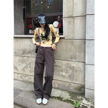 Tristine新款小眾闊腿工裝褲女甜酷歐美風高腰寬松顯瘦百搭拖地褲