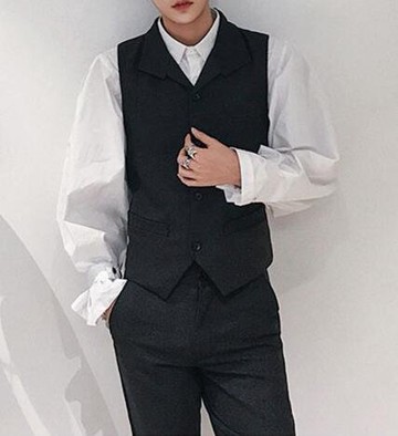 FINDSENSE品牌 時尚潮流 男 翻領 複古人字紋馬甲 修身 西裝套裝 成套西裝 上衣+褲子