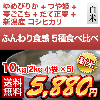 新米 令和5年産 ふんわり食感5種食べ比べ 北海道産 ゆめぴりか＋ 山形産 つや姫＋ 石川産 夢ごこち＋ 宮城産 だて正夢＋ 新潟産 コシヒカリ