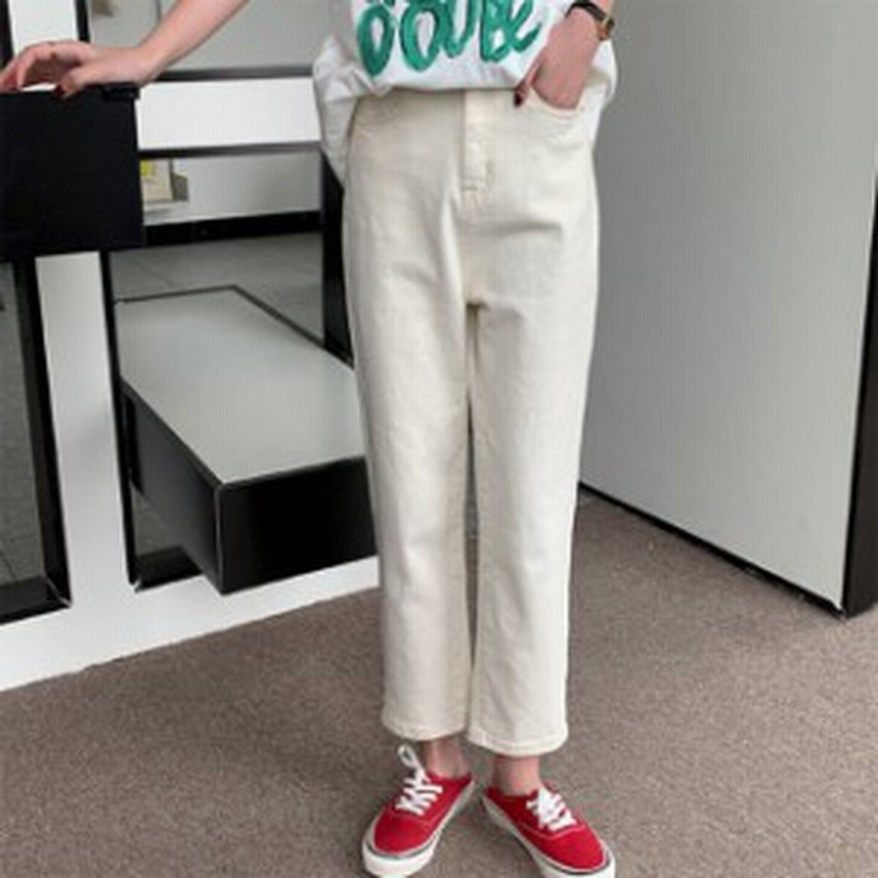 デニムパンツ レディース ホワイトデニム ハイウエスト クロップド丈 ストレート 無地 シンプル ボトムス 白パンツ コットン100 通販 Lineポイント最大1 0 Get Lineショッピング