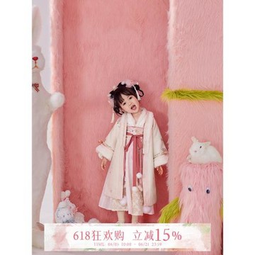 七月夕漢服 絨絨外褙子童裝 國風原創繡花呢子外套冬女童