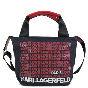 KARL LAGERFELD 愛在巴黎字母黑色厚織帆布兩用小托特包