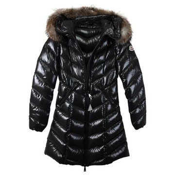 MONCLER 品牌經典長版連帽款修身保暖羽絨外套.黑