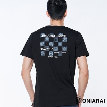 鬼洗 BLUE WAY –大和魂家紋市松紋短TEE(黑)