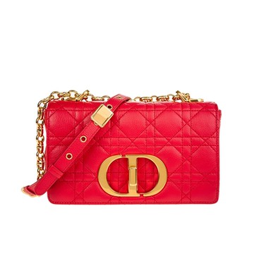 DIOR 迪奧 新款DIOR 迪奧 Caro Cannage 縫線CD金釦小號肩背/斜背包 (紅色)