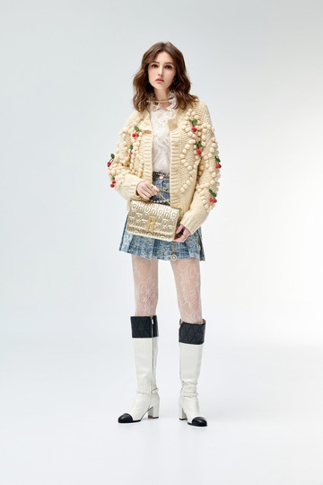 蕾絲刺繡牛仔摺裙