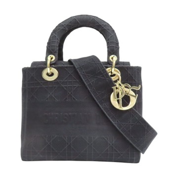 Dior 迪奧 黑色 帆布 Lady Dior D-Lite Medium 兩用包 【二手名牌BRAND OFF】