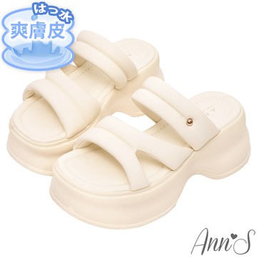 Ann’S防潑水爽膚皮-流線長腿厚底涼拖鞋7cm-米白