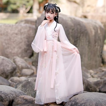夏裝兒童飄逸輕紗交領裙子漢服