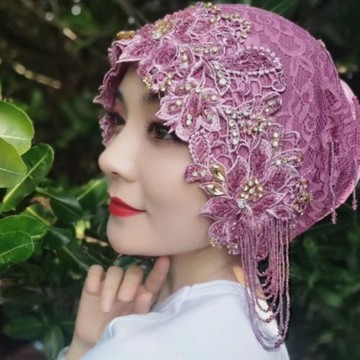 流蘇帽子時尚紗巾手工帽子回頭巾蕾絲包頭帽方便套頭款蓋頭遮發帽