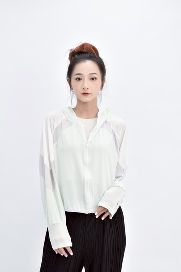 (S) 質感長袖防曬連帽綠色外套