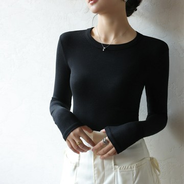 【巴黎精品】現貨+預購 長袖T恤打底衫-莫代爾圓領內搭修身女上7色a1eg11