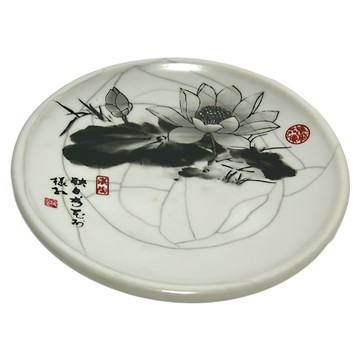 月白 六君子 手繪 汝窯 杯墊組  直徑9cm厚1cm  1組