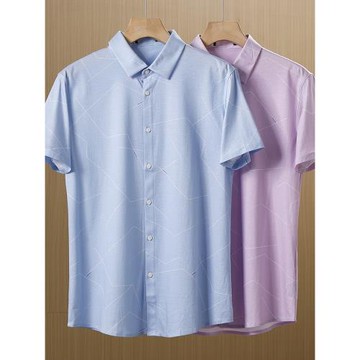 100涼感絲光棉！H系撤柜彈力抗皺冰感短袖襯衫夏季透氣男條紋襯衣