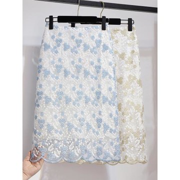 2026春夏溫柔重工刺繡網紗蕾絲包臀中長款高腰修身a字一步半身裙