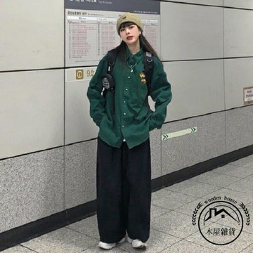 襯衫女長袖復古卡通刺繡寬版分襯衣外套【木屋雜貨】