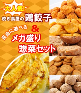 大人気 焼き鳥屋の鶏餃子(500ｇ 一個約28ｇ)と選べるメガ盛り惣菜2パックセット(ハンバーグ 唐揚げ(から揚げ) チキンナゲッ