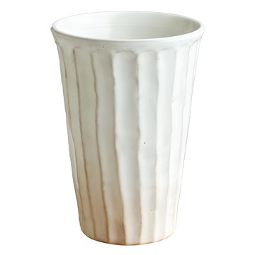 手握杯 - 日本製陶瓷杯 寬8cm/高8.5cm 滿水容量260mL  粉引刻直紋  1個
