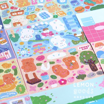 🍋檸檬青🍋清倉現貨一坨軟乎乎的你系列4款10張入模切閃膜卡通裝飾貼紙手帳裝飾素材