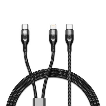 1.2m 100W 一拖二超大功率快充線 Type-C to Type-C+Lightning 二合一編織充電線(1.2M)