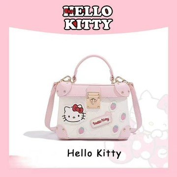 🚀賣場新款🚀HelloKitty凱蒂貓盒子包撞色刺繡菱格手提包百搭單肩斜挎包